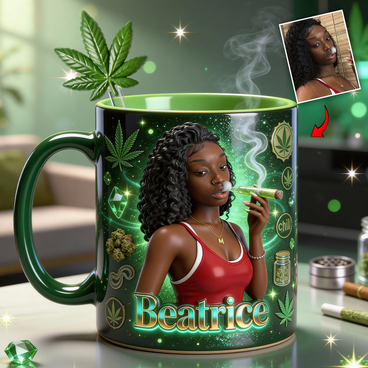 Love Weed – Personalisierter Weed-Set-Becher mit Acryl-Rührstäbchen