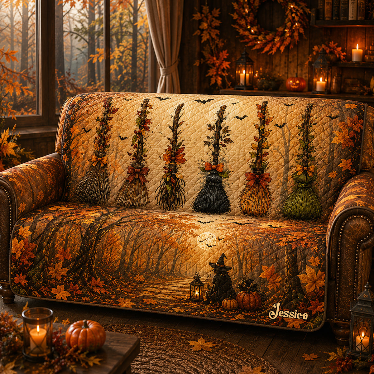 Witch Broom - Personalized Witch Quilted Sofa/Couch Cover