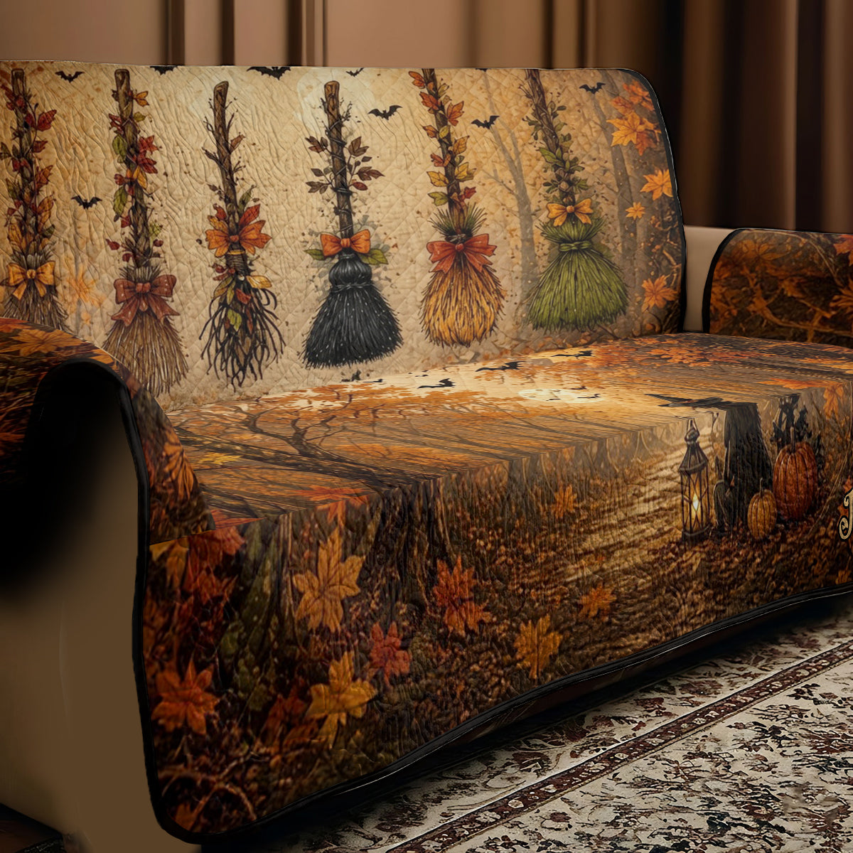 Witch Broom - Personalized Witch Quilted Sofa/Couch Cover