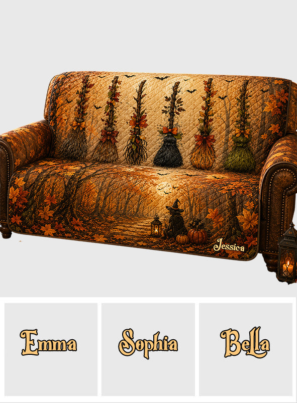 Witch Broom - Personalized Witch Quilted Sofa/Couch Cover