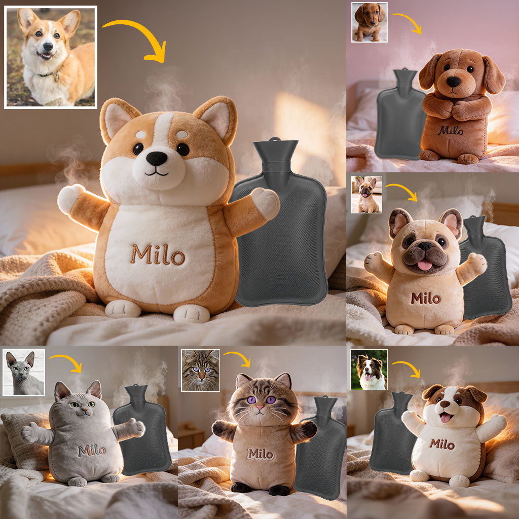 Love Dog - Personalized Dog Hot Water Bottle With Cover