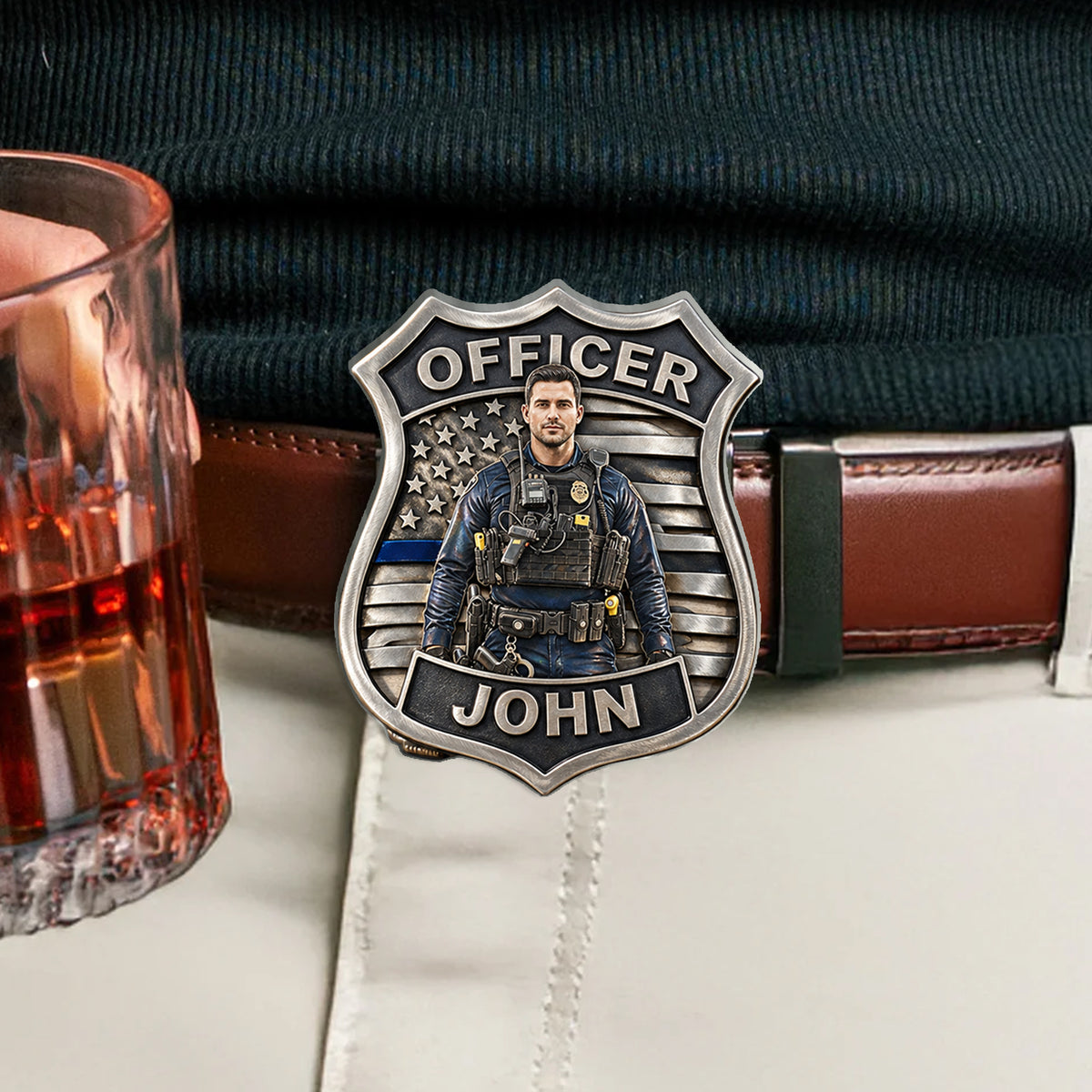 Proud Police - Personalized Police Officer Leather Belt With Shaped Buckle