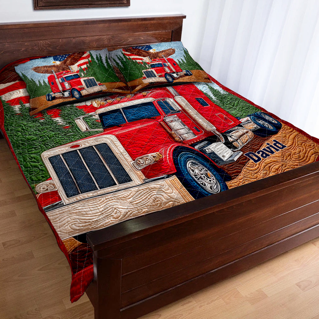 Keep On Truckin - Personalized Bald Eagle Quilt Set
