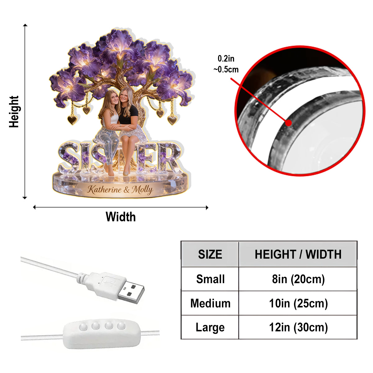 Custom Any Photo Sister Forever - Personalized Sister Acrylic LED Night Light