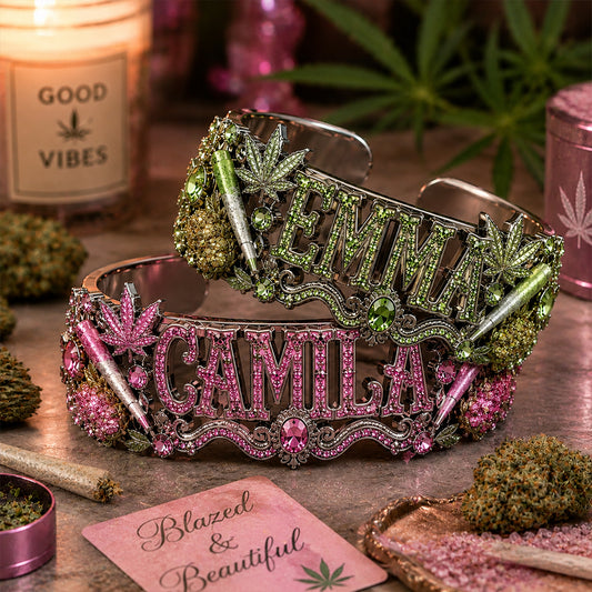 Stoner Girl - Personalized Weed Shaped Cuff Bracelet