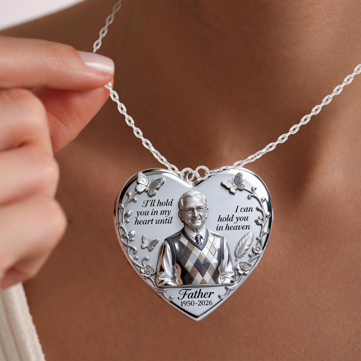 Je te garderai dans mon cœur - Collier pendentif en métal personnalisé en forme de mémorial