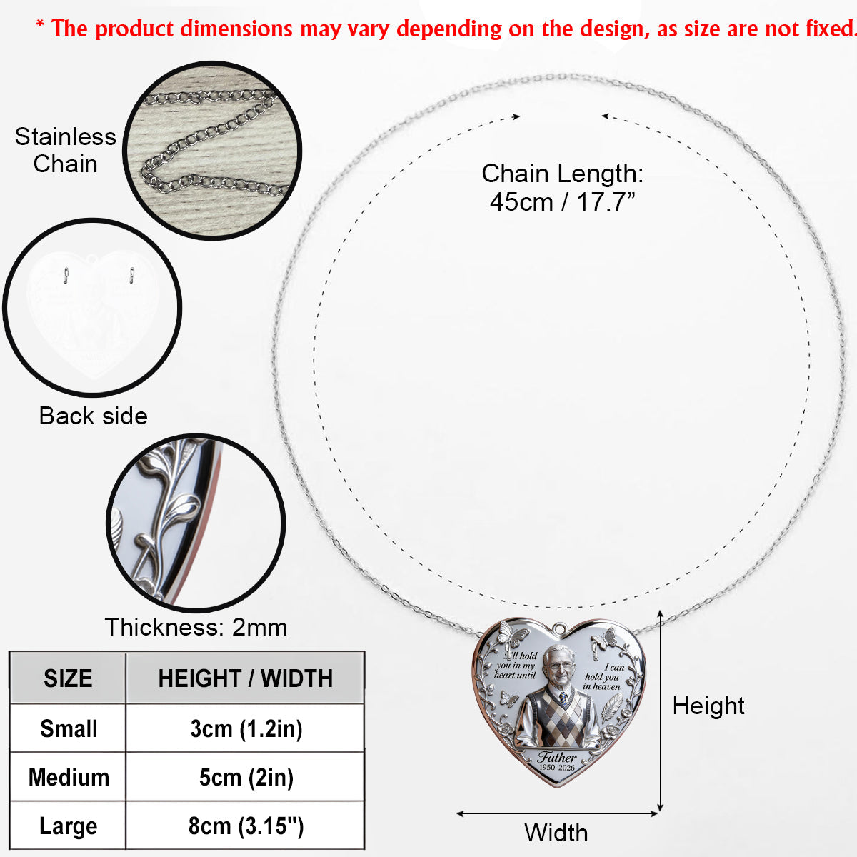 Je te garderai dans mon cœur - Collier pendentif en métal personnalisé en forme de mémorial