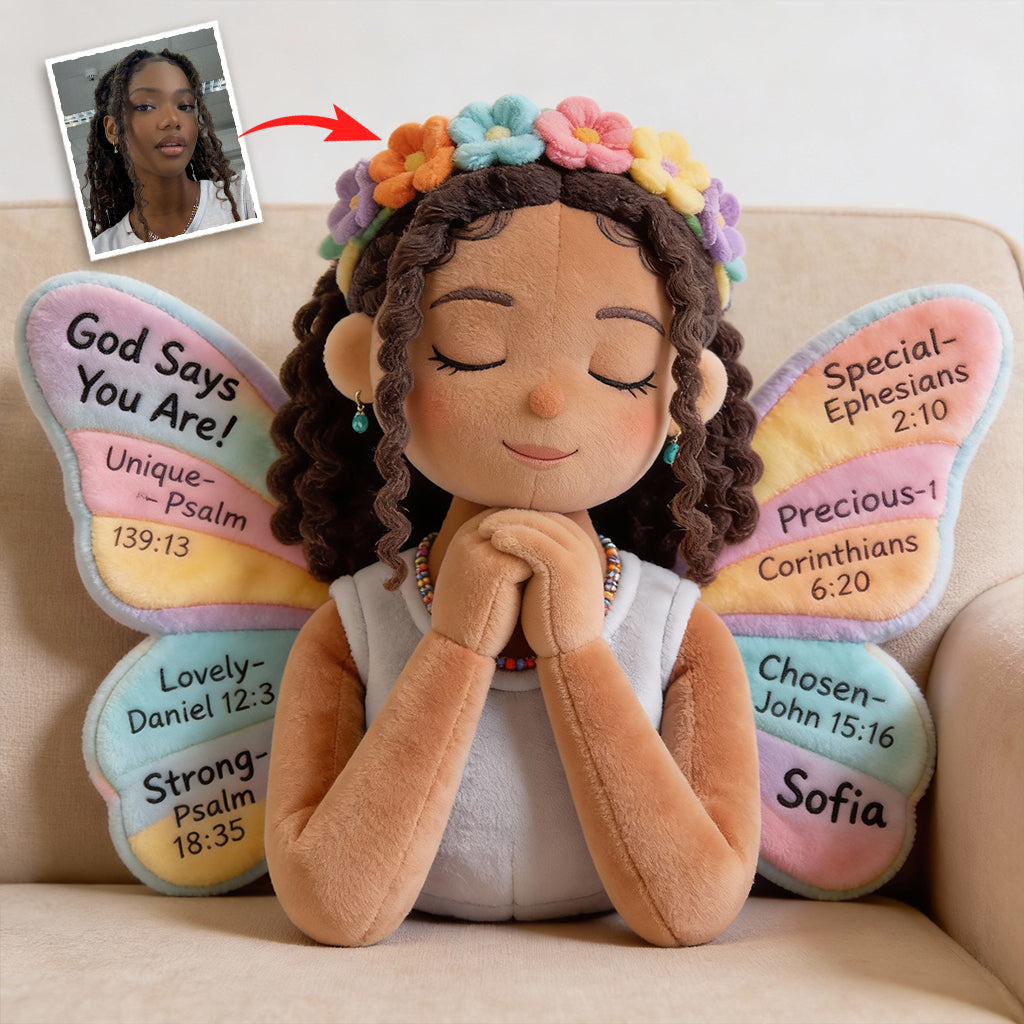 Gott sagt, du bist es – Personalisiertes Kissen in Form eines Afroamerikaners aus Kunstfell.