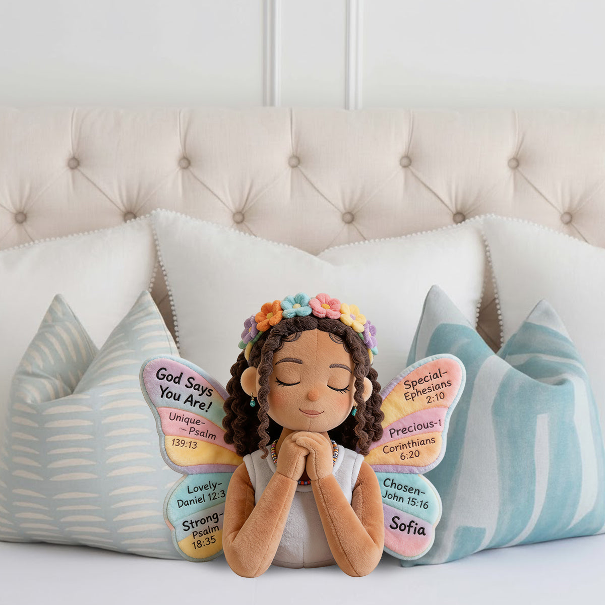 Gott sagt, du bist es – Personalisiertes Kissen in Form eines Afroamerikaners aus Kunstfell.