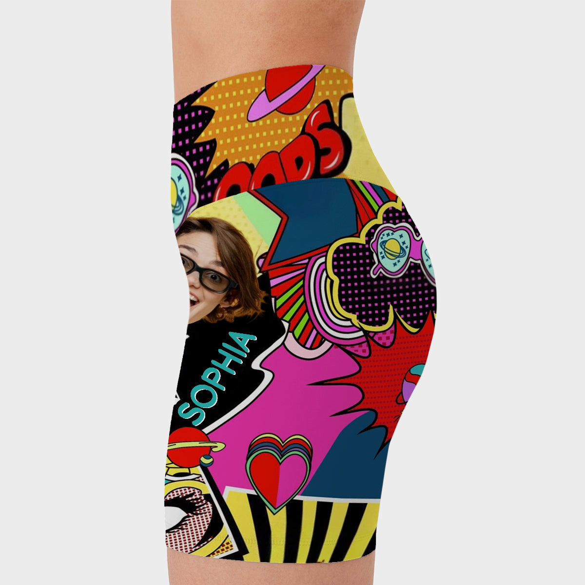 Short cycliste taille haute personnalisé avec motif coloré - Amoureux des dessins animés