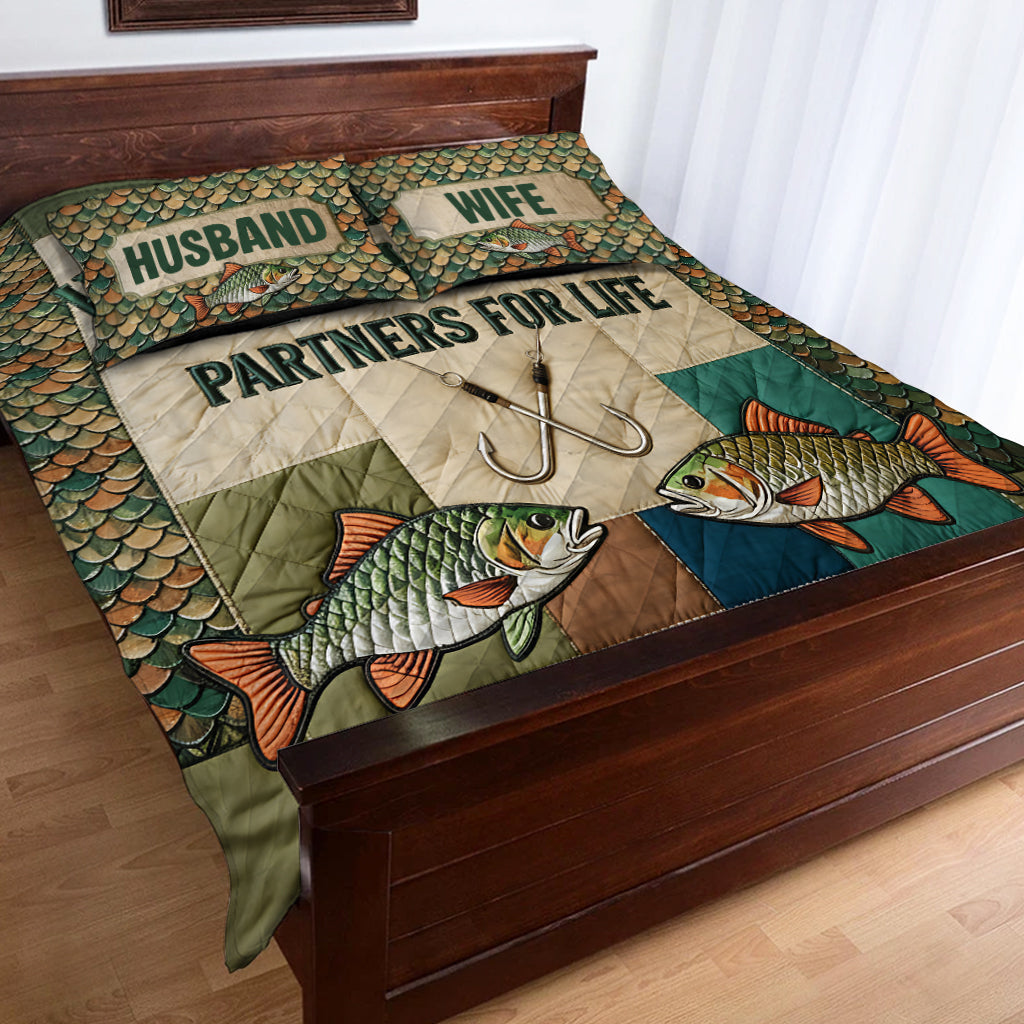 Husband & Wife Fishing Partners For Life - Personalized Fishing Quilt Set