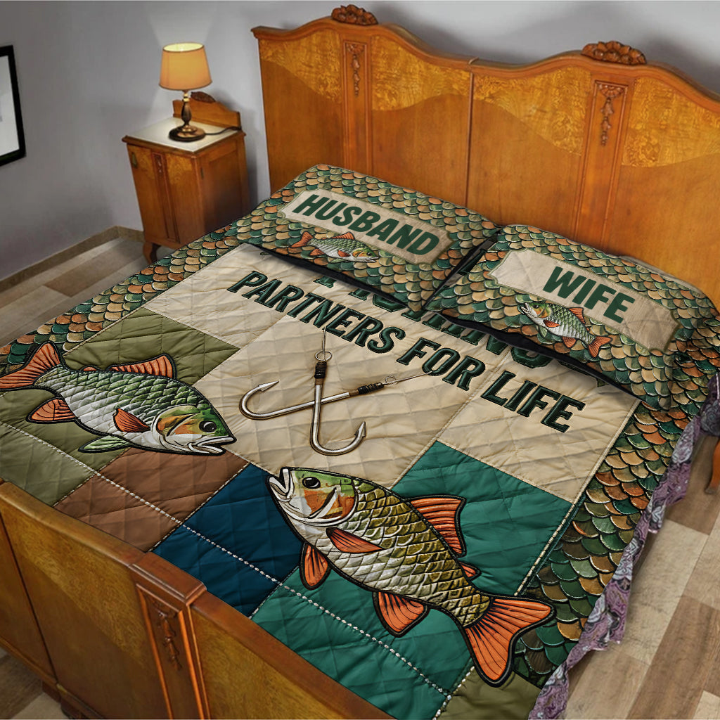Husband & Wife Fishing Partners For Life - Personalized Fishing Quilt Set