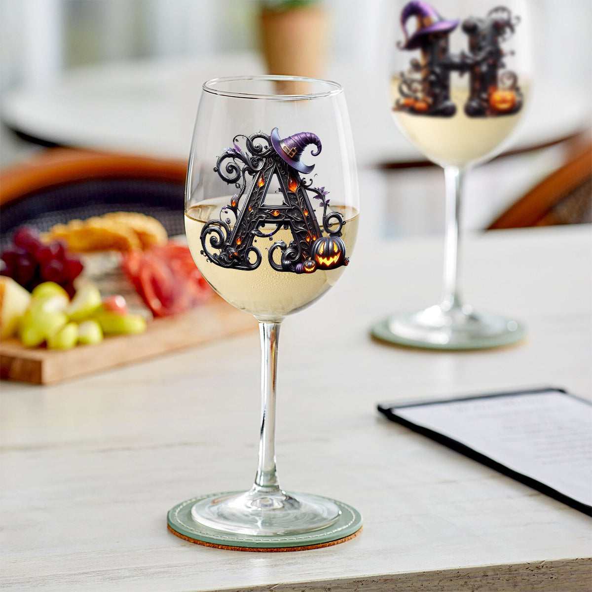 Witch Name Initial Letter - Personalized Witch Wine Glass With Long Stem