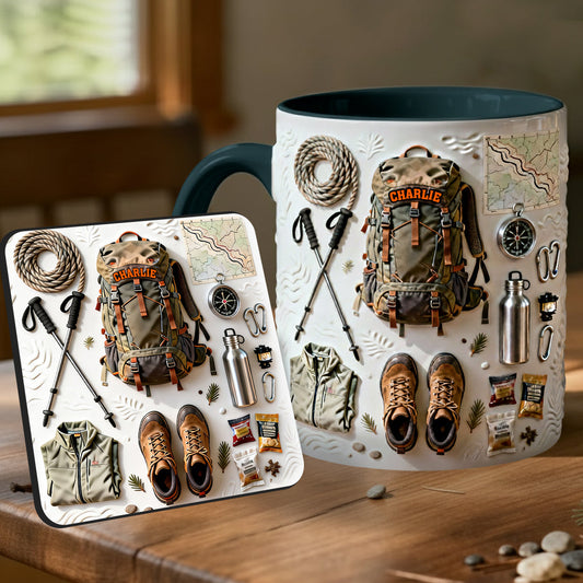 J'adore la randonnée - Mug et sous-verre personnalisés sur le thème de la randonnée