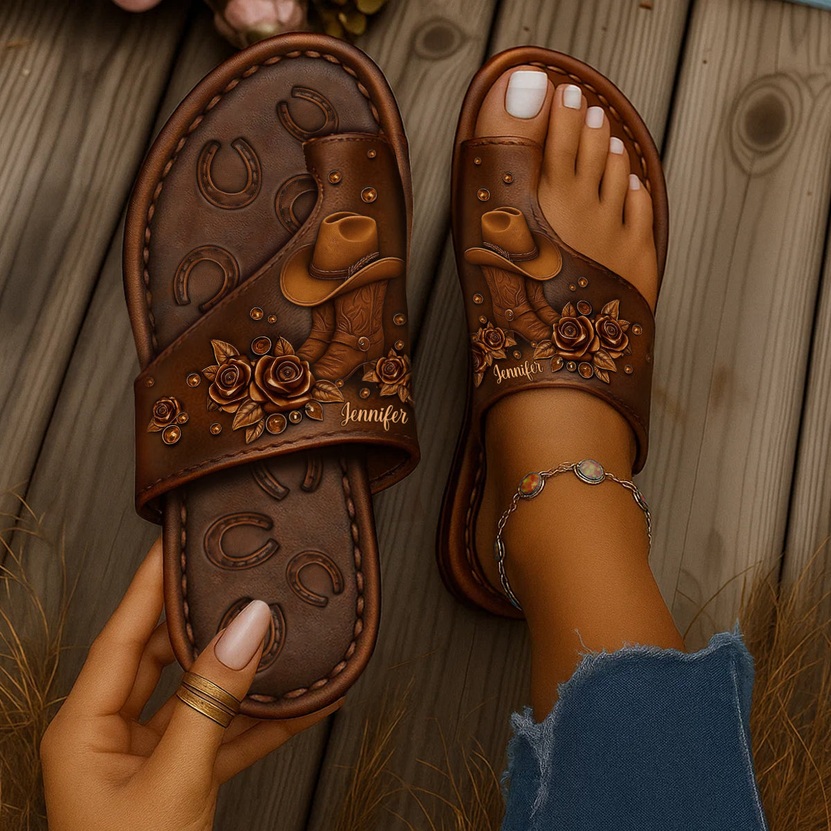 Cowgirl-Leben – Personalisierte Cowgirl-Sandalen mit offener Zehenpartie