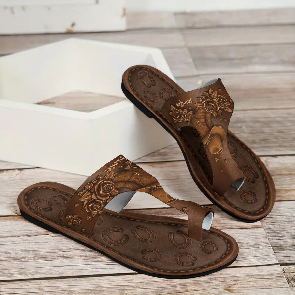 Cowgirl-Leben – Personalisierte Cowgirl-Sandalen mit offener Zehenpartie