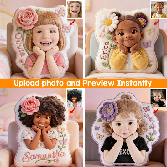 Fleur de naissance - Coussin en fausse fourrure personnalisé pour enfant