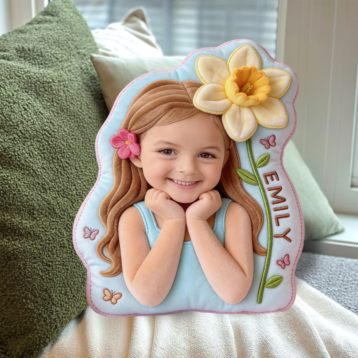 Fleur de naissance - Coussin en fausse fourrure personnalisé pour enfant