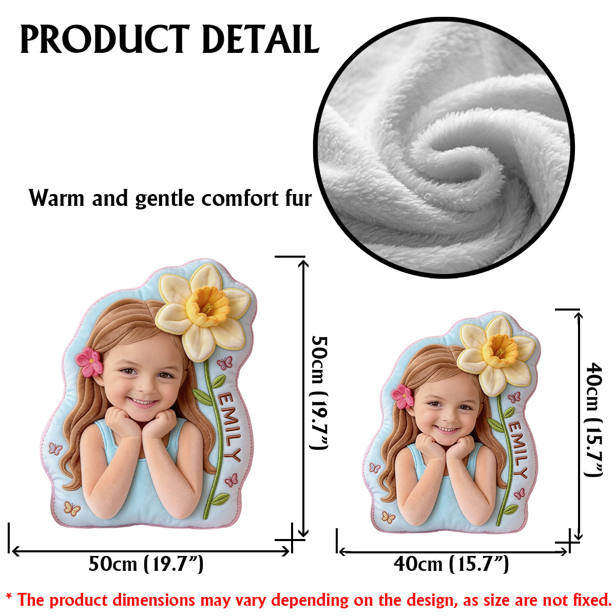 Fleur de naissance - Coussin en fausse fourrure personnalisé pour enfant