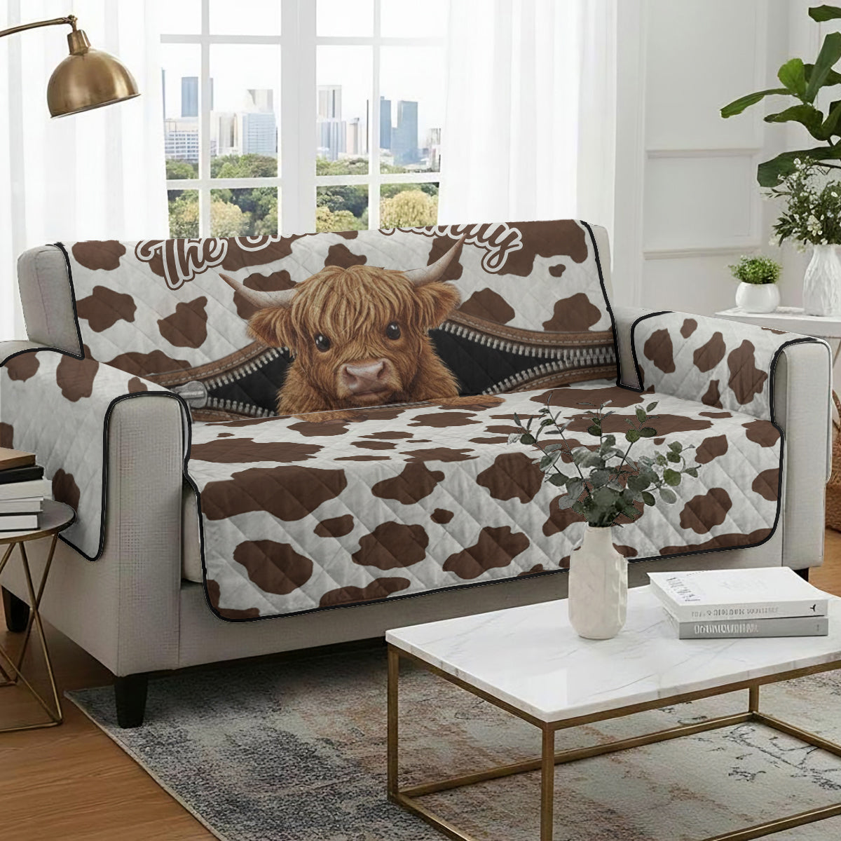Mignonne vache des Highlands - Housse de canapé matelassée personnalisée motif vache des Highlands