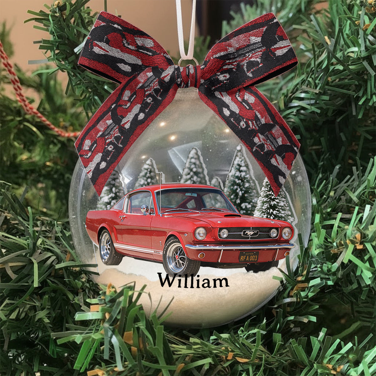 Vehicle Keepsake - Personalized Car Lover Snow Globe Ornament With Bow