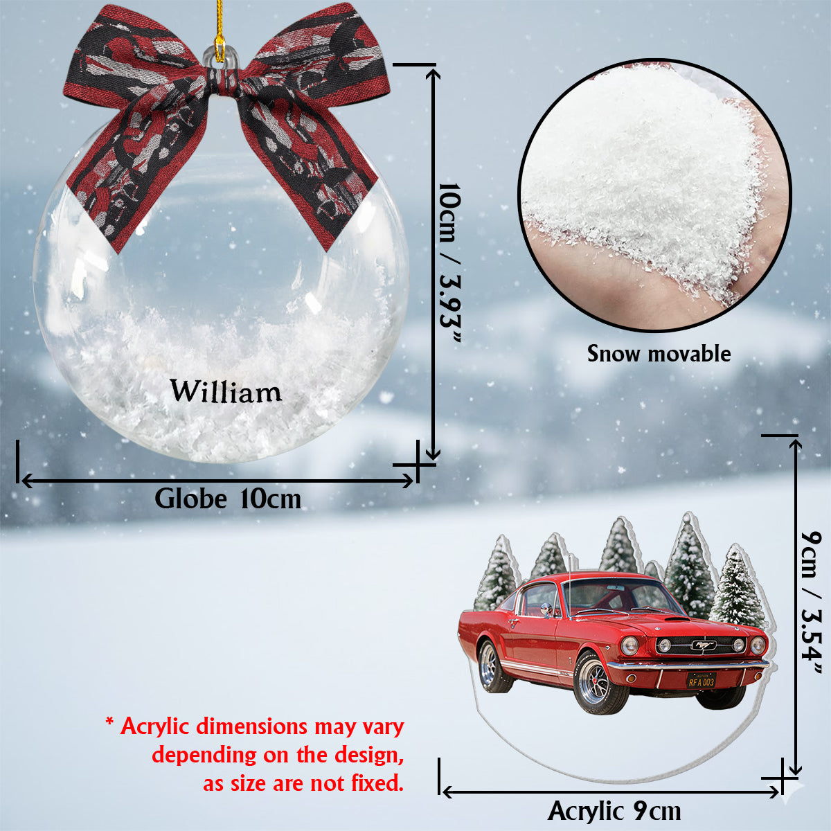 Vehicle Keepsake - Personalized Car Lover Snow Globe Ornament With Bow