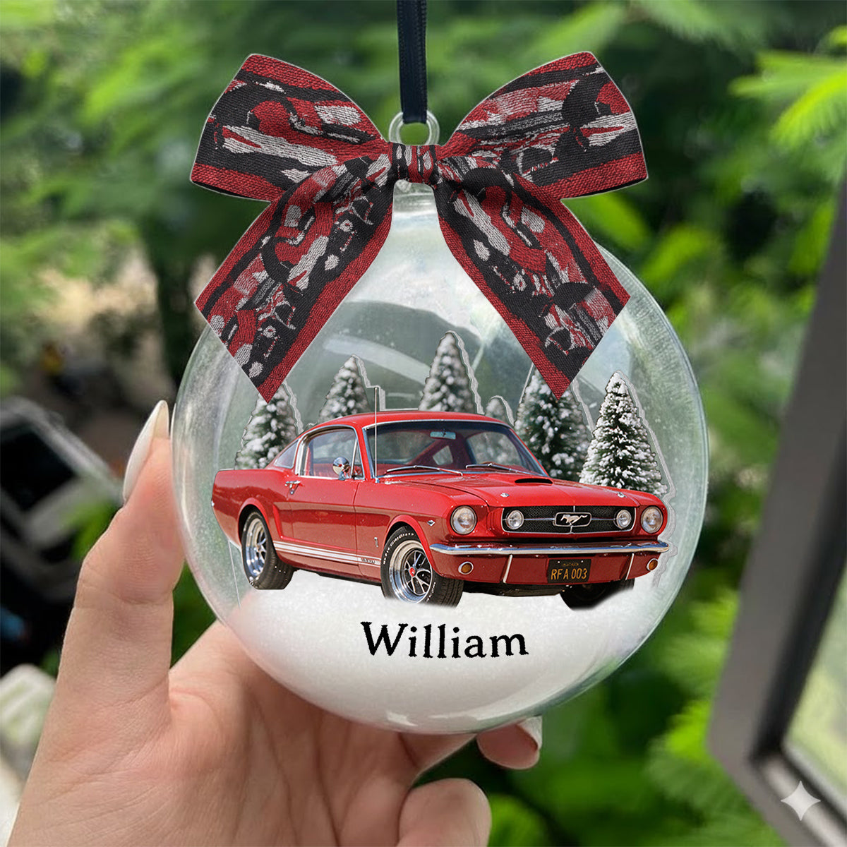Vehicle Keepsake - Personalized Car Lover Snow Globe Ornament With Bow
