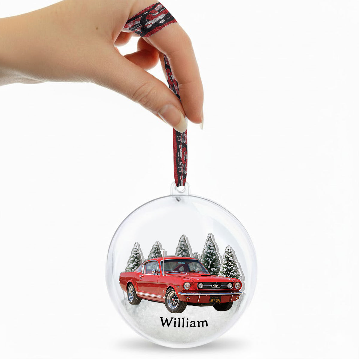 Vehicle Keepsake - Personalized Car Lover Snow Globe Ornament With Bow