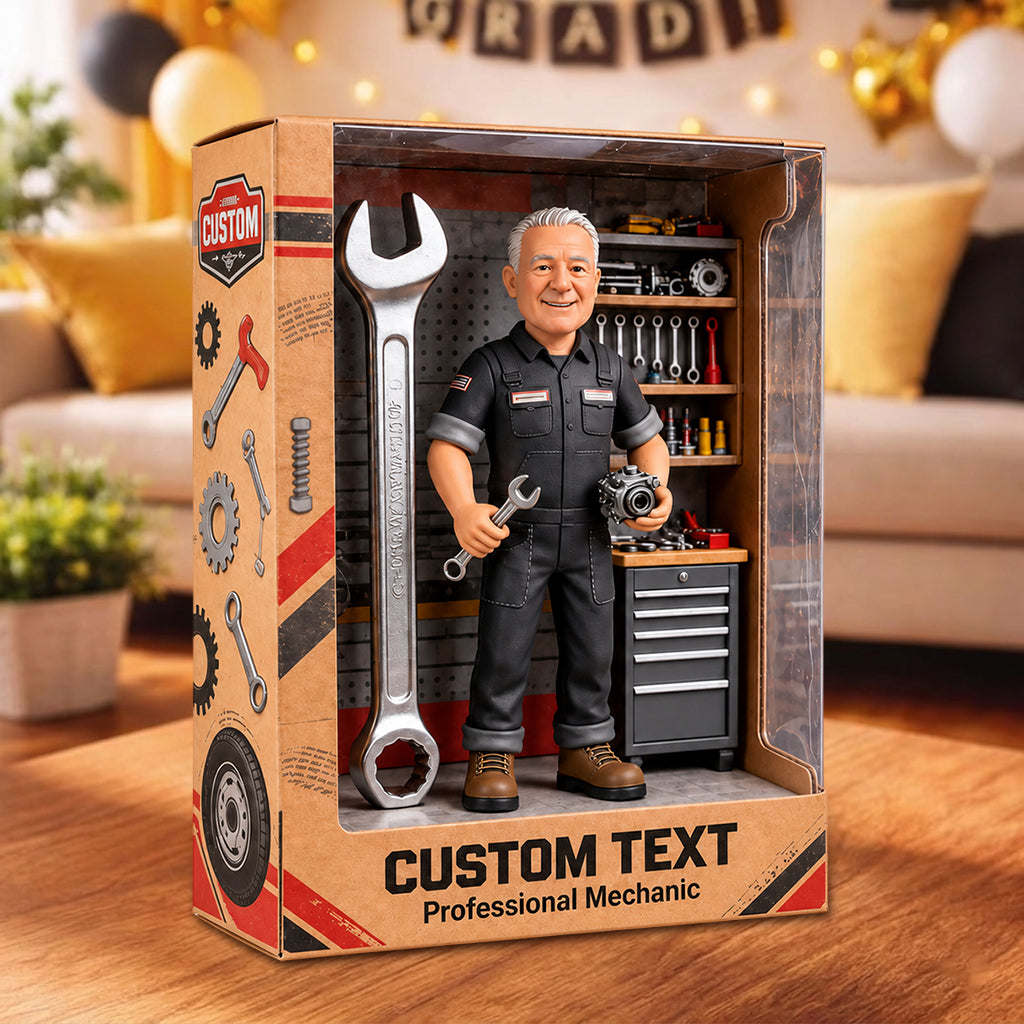 Mechanic With Wrench & Gears - Garage Decor - Personalized Mechanic Acrylic Display Box
