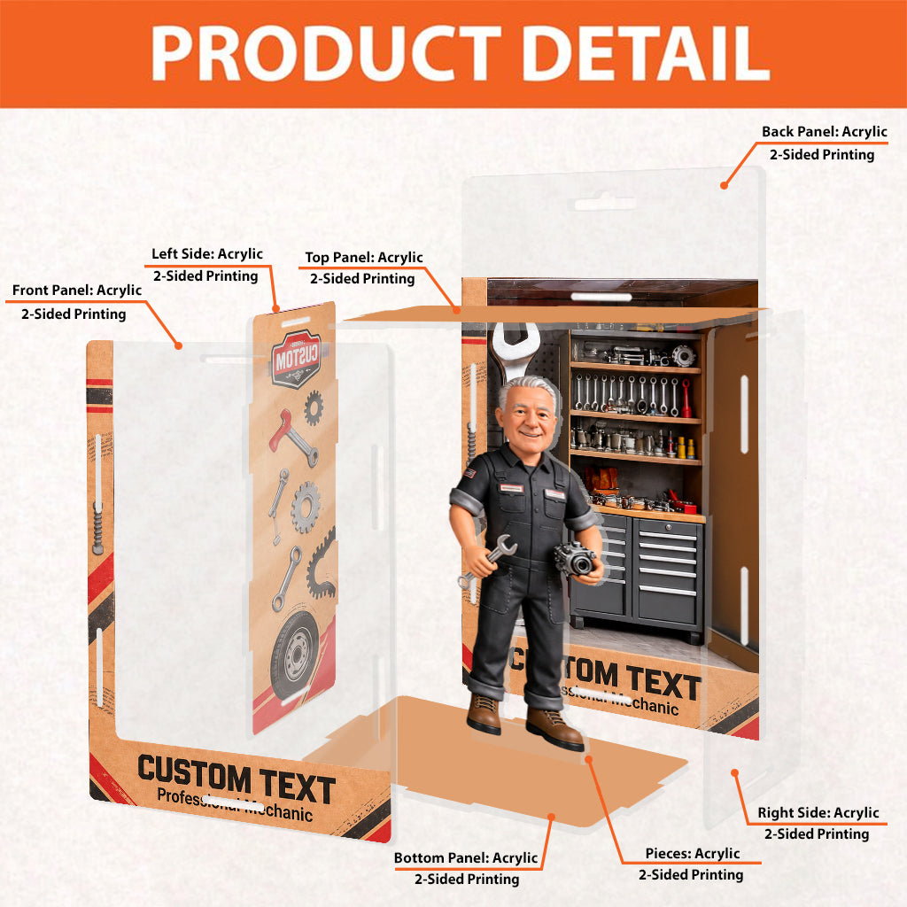 Mechanic With Wrench & Gears - Garage Decor - Personalized Mechanic Acrylic Display Box