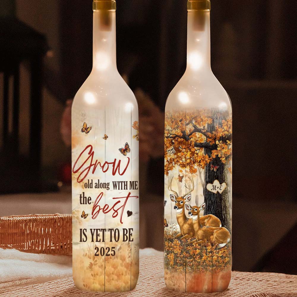 Grow Old Along With Me - Personalized Couple Wine Bottle Lamp