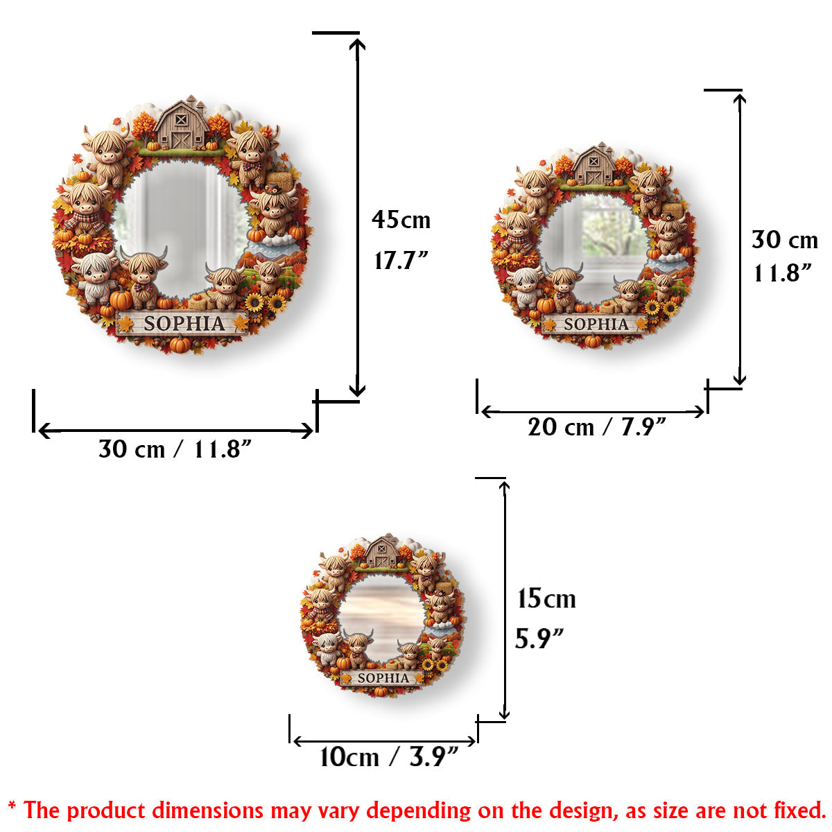 Herbstliche Hochlandrinder - Personalisierter Hochlandrind-Wandspiegel