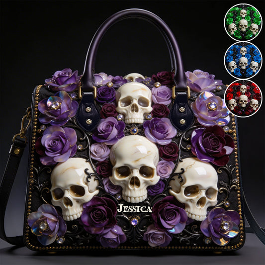 Skull And Roses – Personalisierte Totenkopf-Lederhandtasche