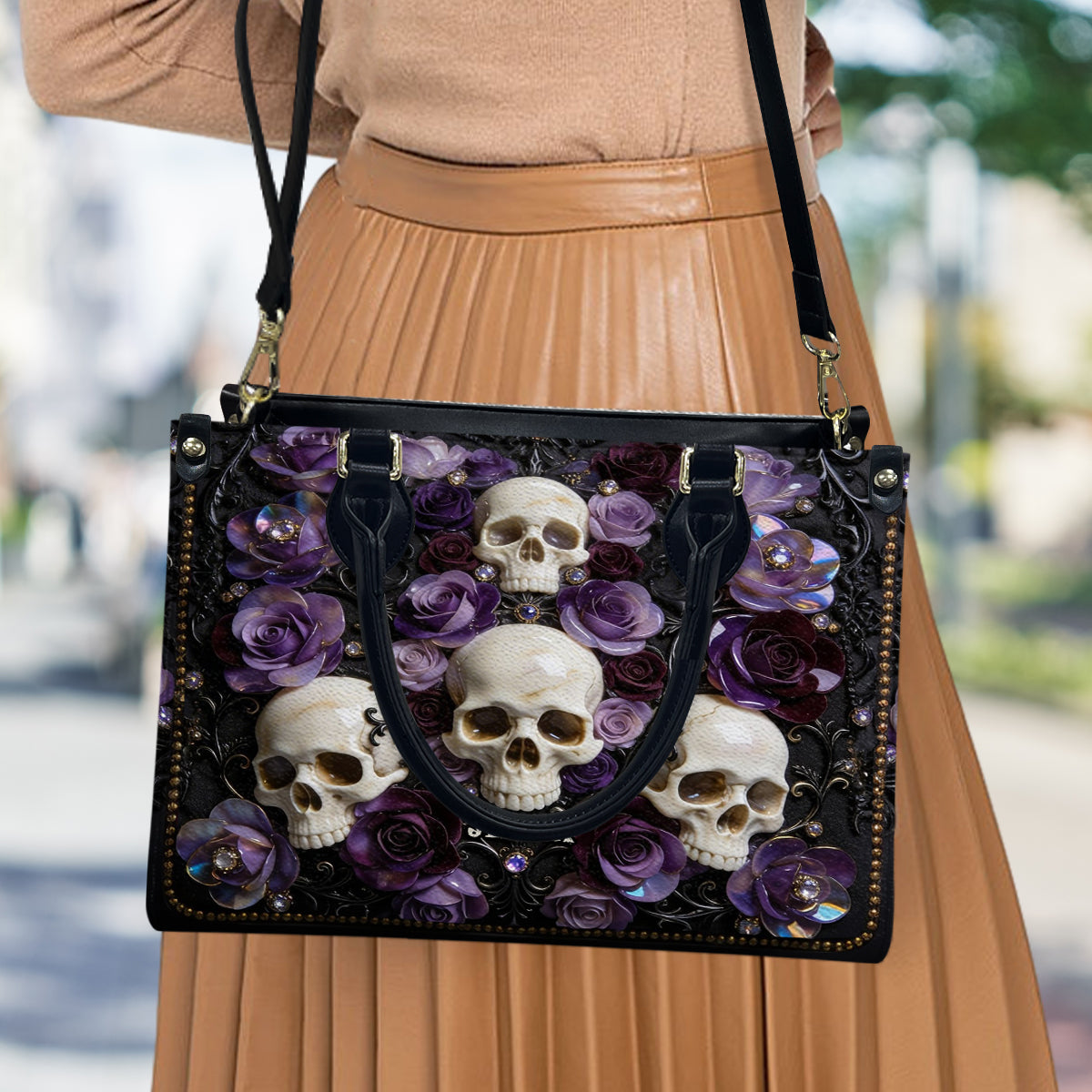 Skull And Roses – Personalisierte Totenkopf-Lederhandtasche