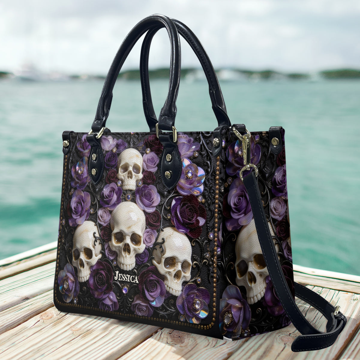 Skull And Roses – Personalisierte Totenkopf-Lederhandtasche