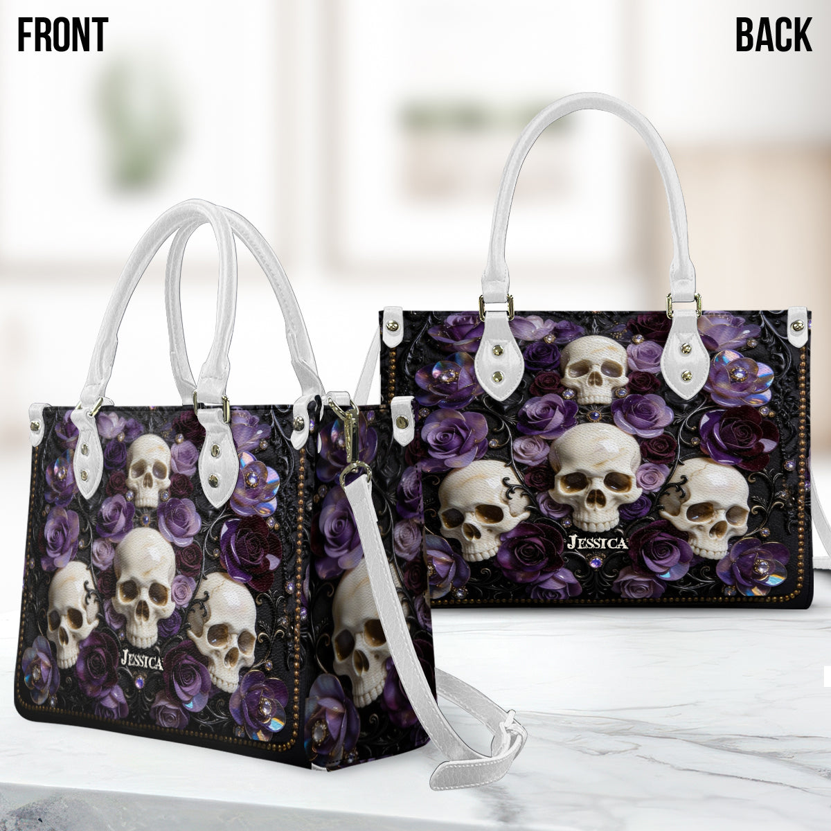 Skull And Roses – Personalisierte Totenkopf-Lederhandtasche