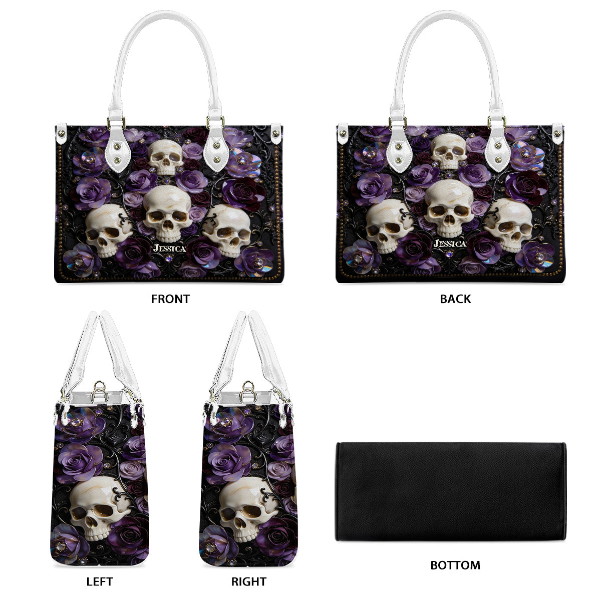 Skull And Roses – Personalisierte Totenkopf-Lederhandtasche