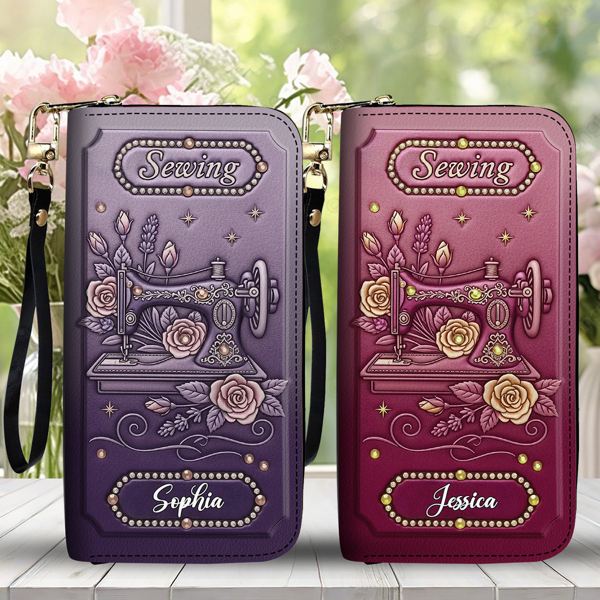 Passionnée de couture - Portefeuille long en cuir personnalisé