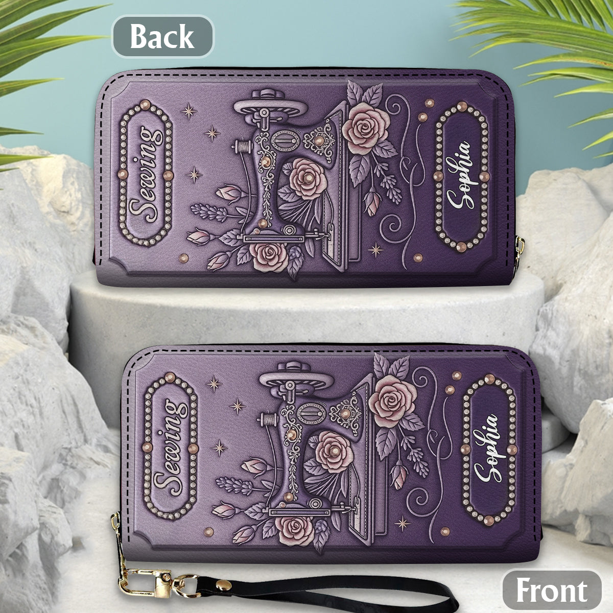 Passionnée de couture - Portefeuille long en cuir personnalisé