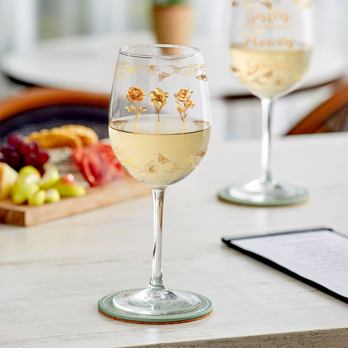 Sisters Are Different Flowers - Personalized Sibling Wine Glass With Long Stem