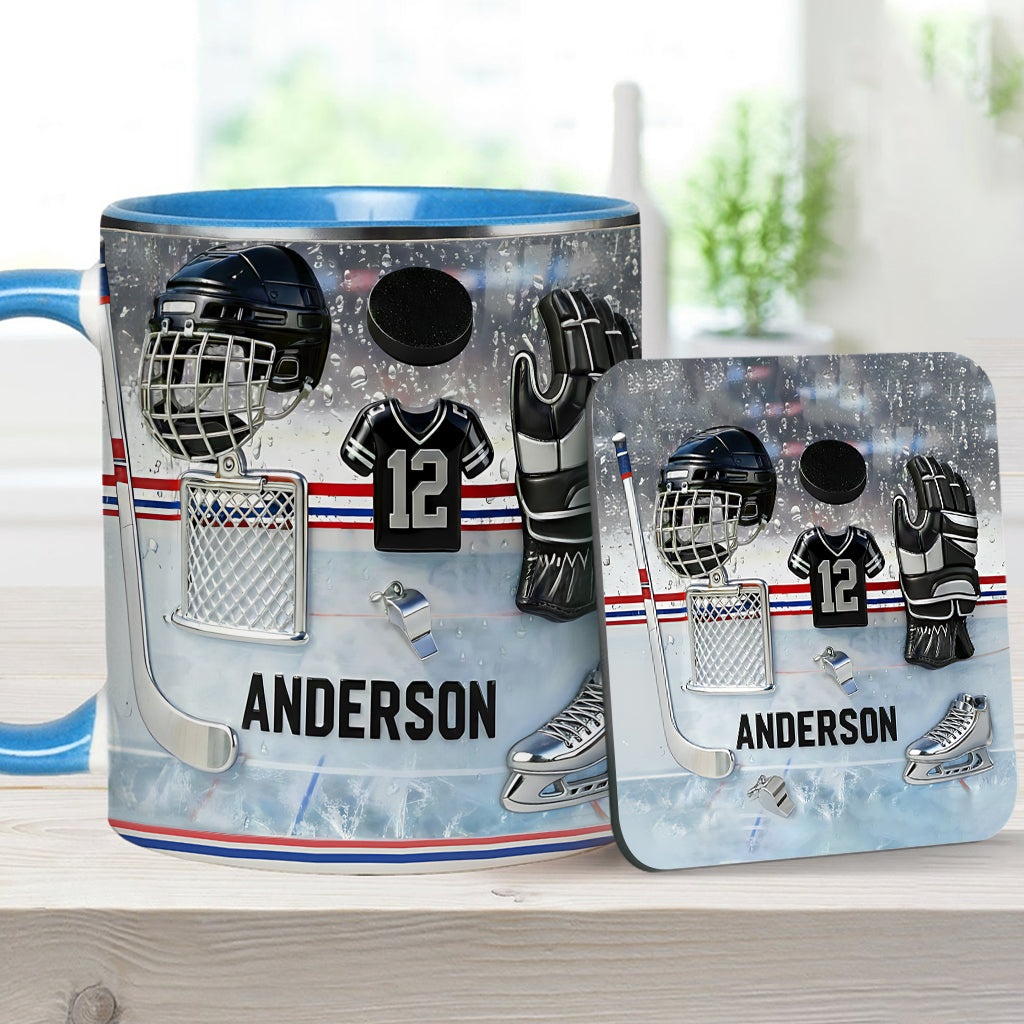 Love Ice Hockey - Personalized Hockey Accent Mug & Coaster