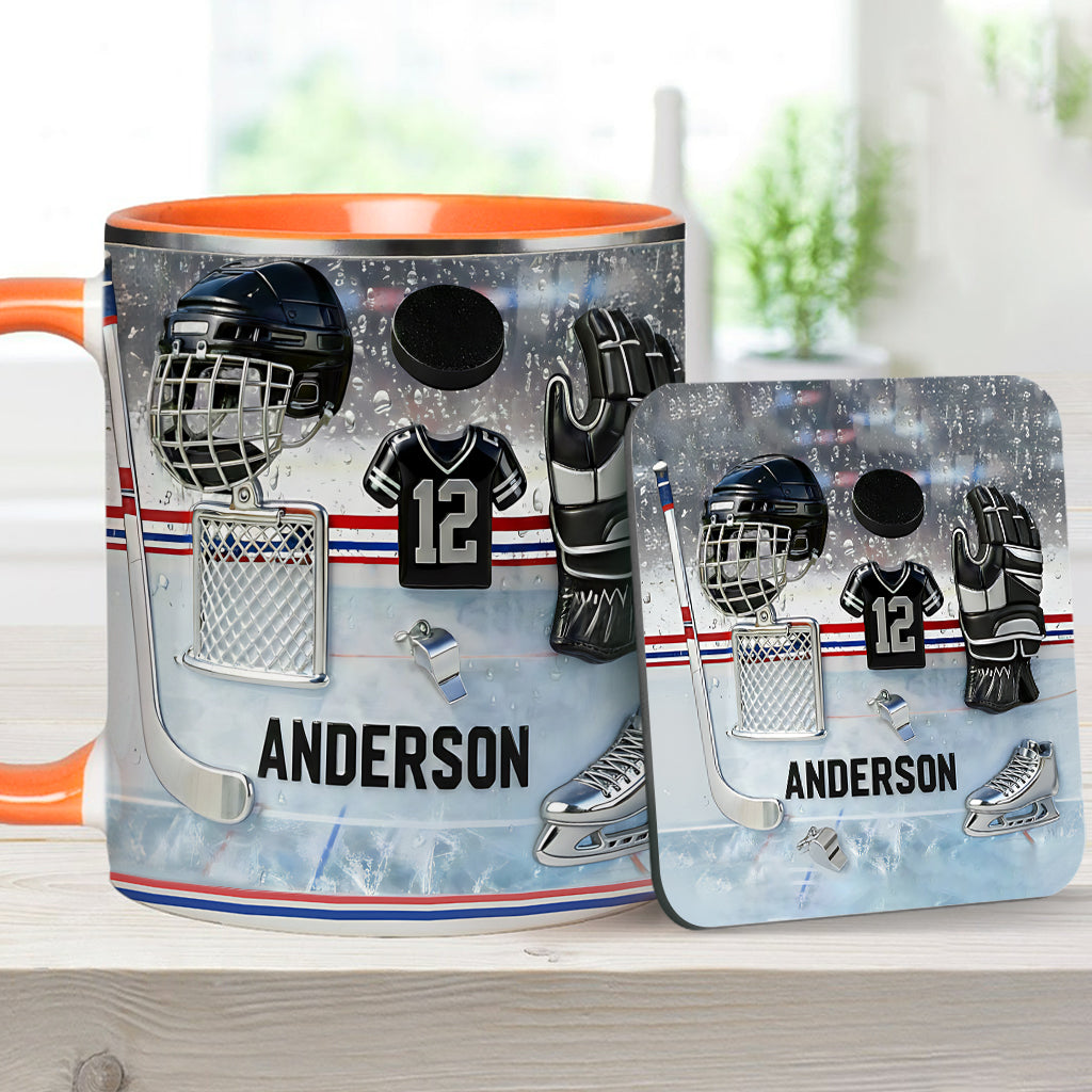 Love Ice Hockey - Personalized Hockey Accent Mug & Coaster