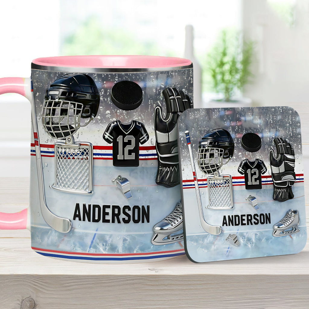 Love Ice Hockey - Personalized Hockey Accent Mug & Coaster
