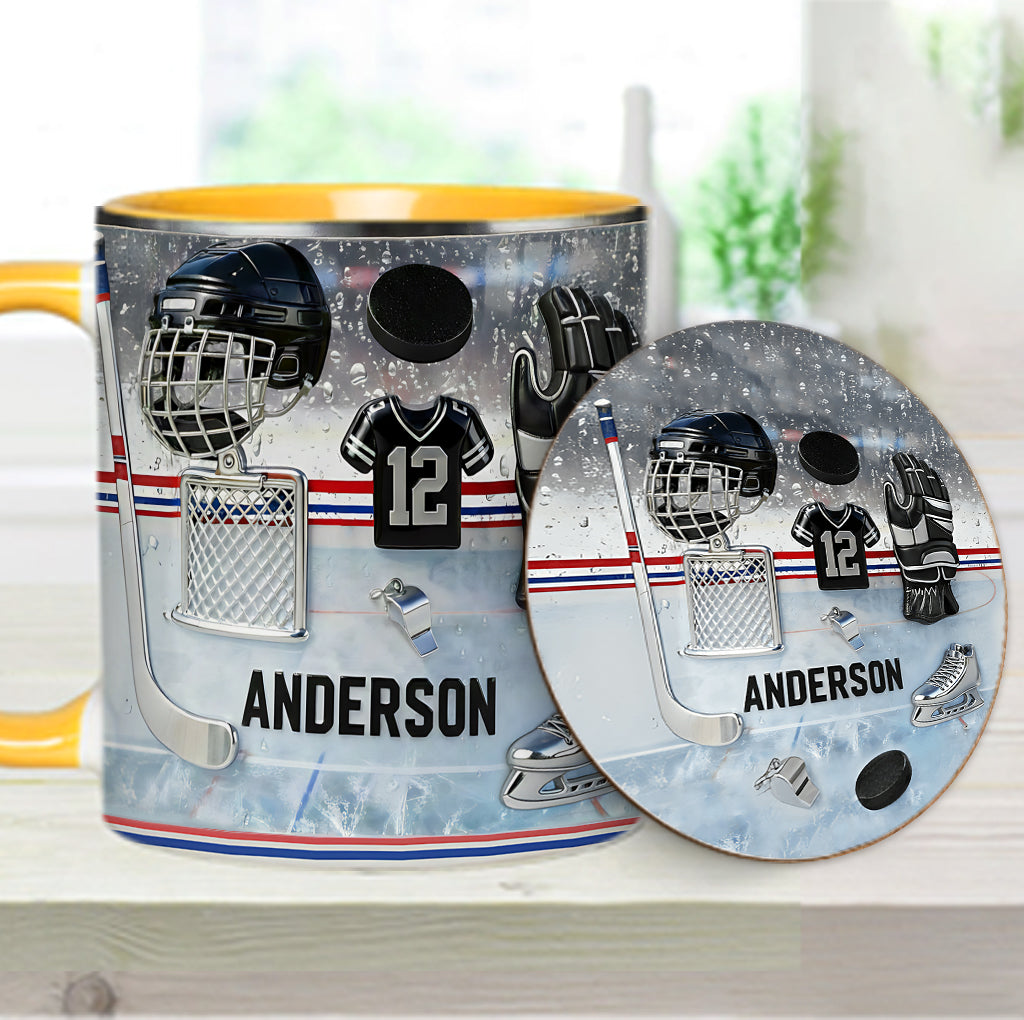 Love Ice Hockey - Personalized Hockey Accent Mug & Coaster