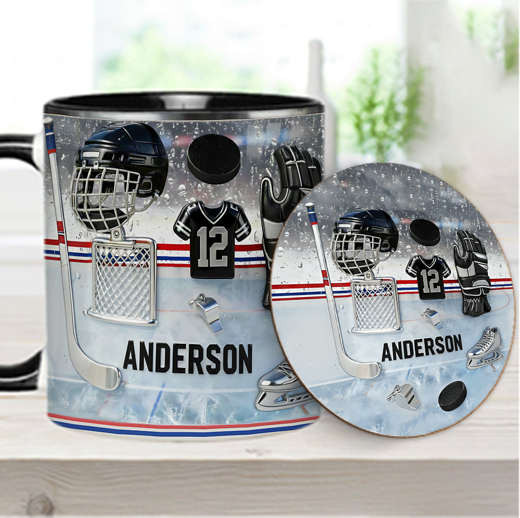 Love Ice Hockey - Personalized Hockey Accent Mug & Coaster