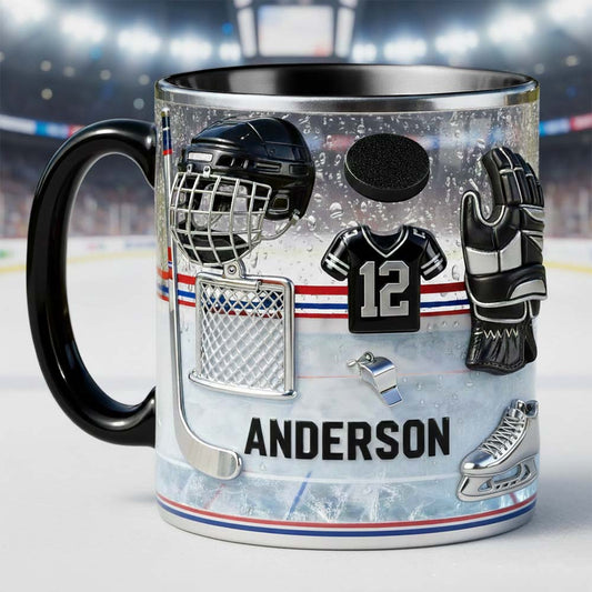 Liebe Eishockey – Personalisierte Tasse und Untersetzer mit Eishockey-Motiv