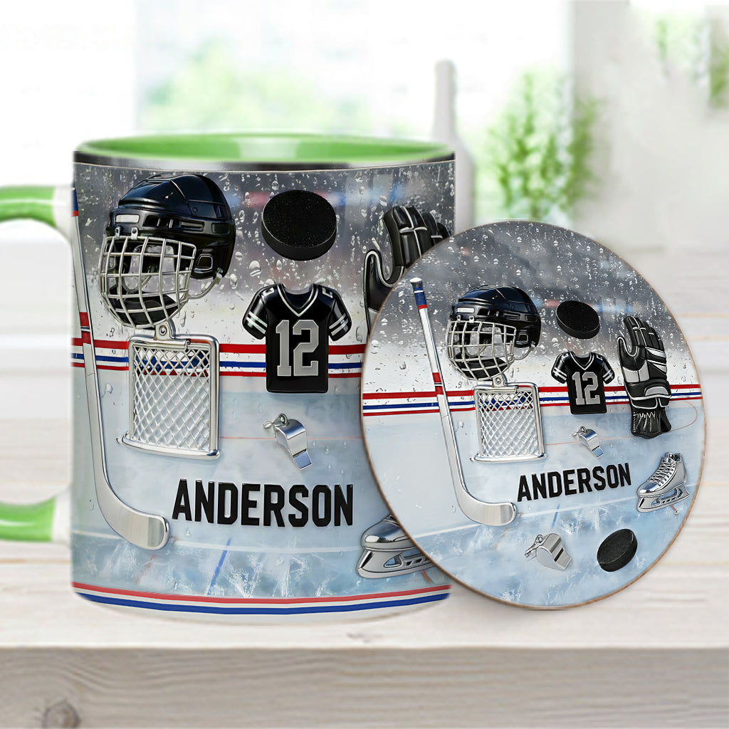 Love Ice Hockey - Personalized Hockey Accent Mug & Coaster