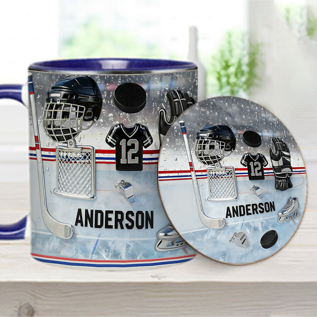 Love Ice Hockey - Personalized Hockey Accent Mug & Coaster