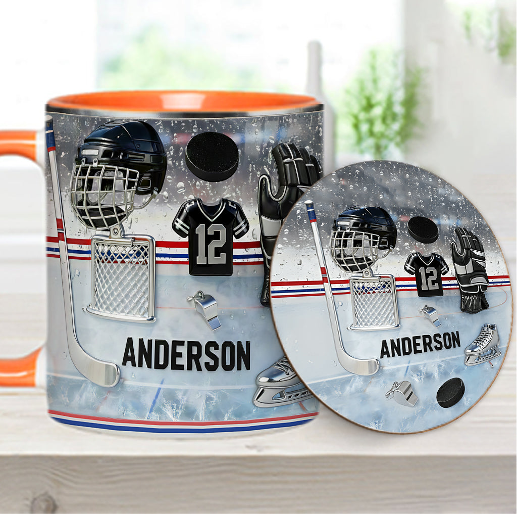 Love Ice Hockey - Personalized Hockey Accent Mug & Coaster