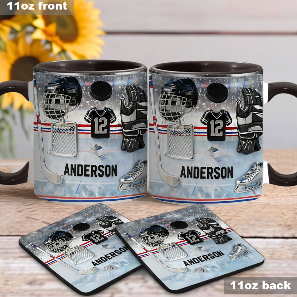 Love Ice Hockey - Personalized Hockey Accent Mug & Coaster